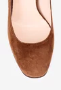 Pantofi maro din piele intoarsa cu bareta