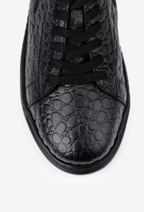 Pantofi negri din piele croco cu elastic in laterale