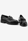 Pantofi negri din piele cu accesoriu lant