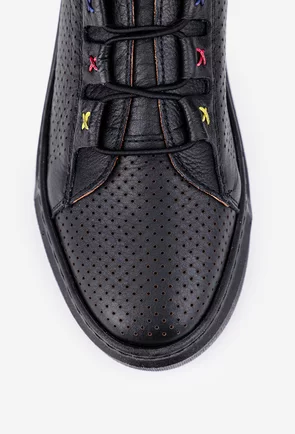 Pantofi negri din piele cu detalii colorate