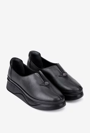 Pantofi negri din piele cu elastic