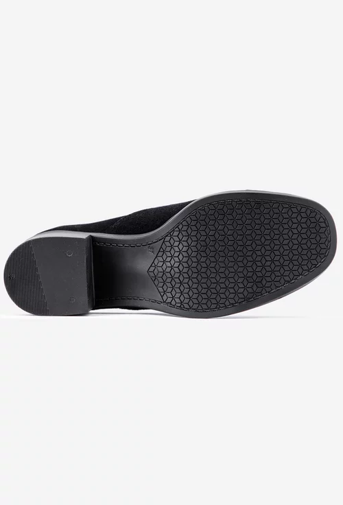 Pantofi negri din piele intoarsa cu siret si elastic