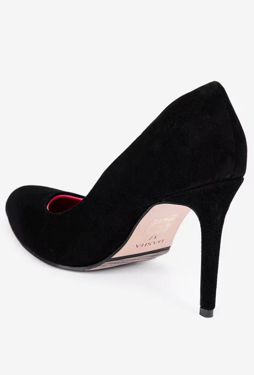 Pantofi negri din piele intoarsa cu toc subtire