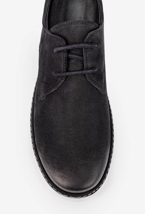Pantofi negri din piele nabuc