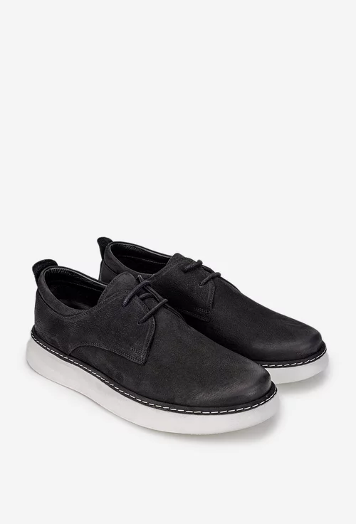 Pantofi negri din piele nabuc