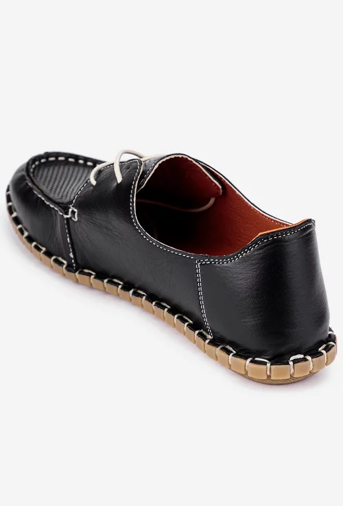 Pantofi negri din piele naturala cu aspect perforat