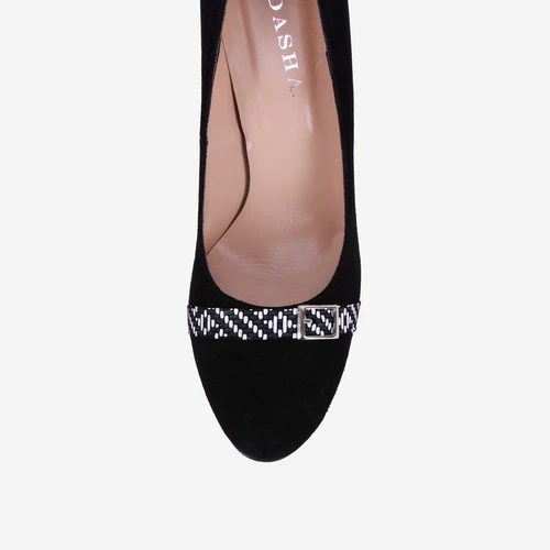 Pantofi negri din piele naturala cu imprimeu geometric Moran