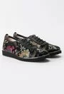 Pantofi negri din piele naturala cu model floral multicolor Rina