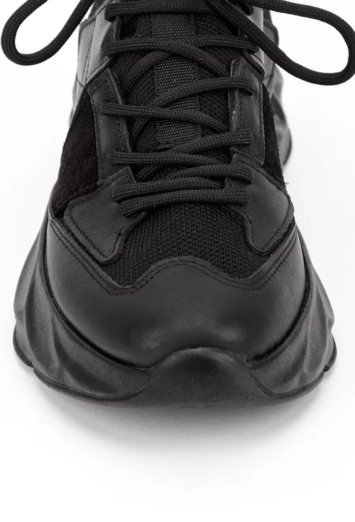 Pantofi negri din piele si material textil