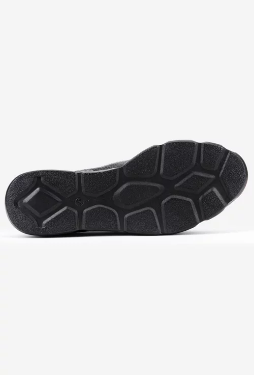 Pantofi negri din piele texturata cu siret si elastic