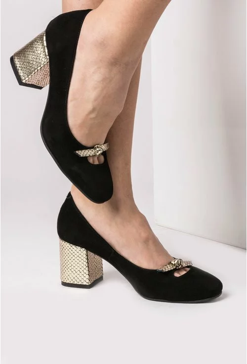 Pantofi negru cu auriu din piele naturala Olimpia