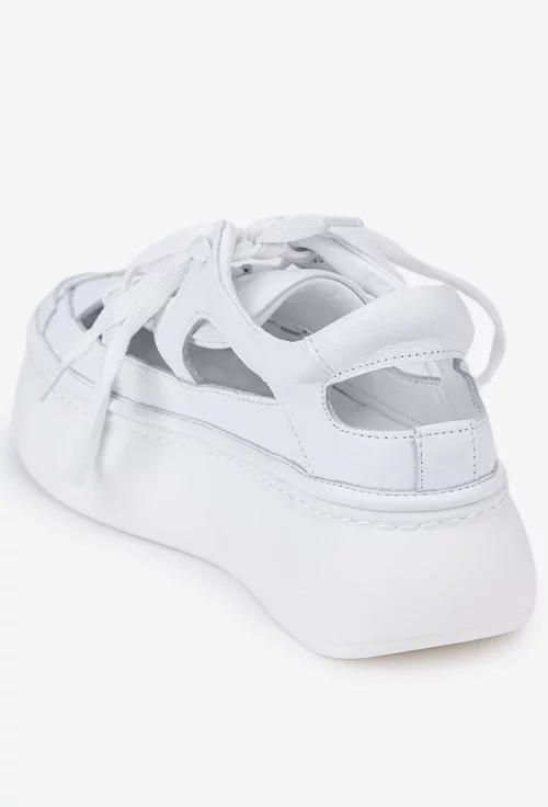 Pantofi NUR albi din piele cu decupaje