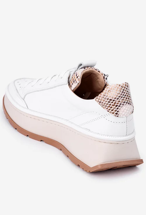 Pantofi NUR albi din piele cu perforatii