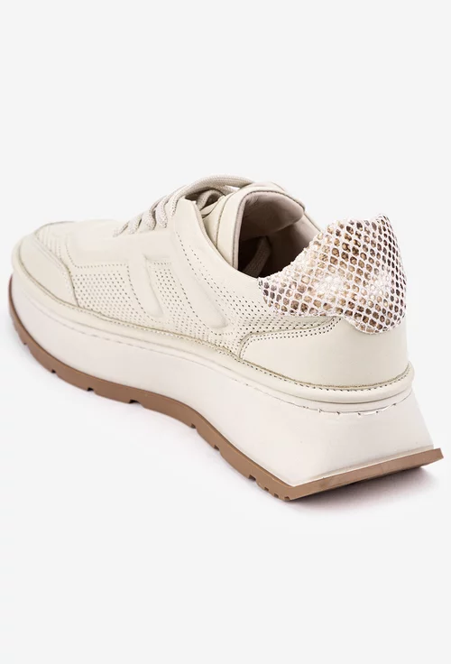 Pantofi NUR bej din piele cu detalii snake print