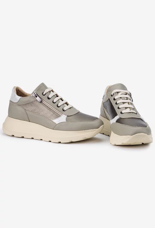 Pantofi NUR din piele cu siret si fermoar lateral