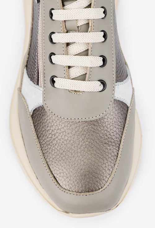 Pantofi NUR din piele cu siret si fermoar lateral