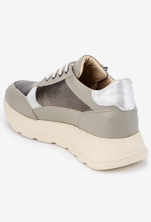 Pantofi NUR din piele cu siret si fermoar lateral