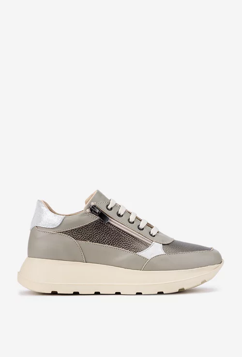 Pantofi NUR din piele cu siret si fermoar lateral