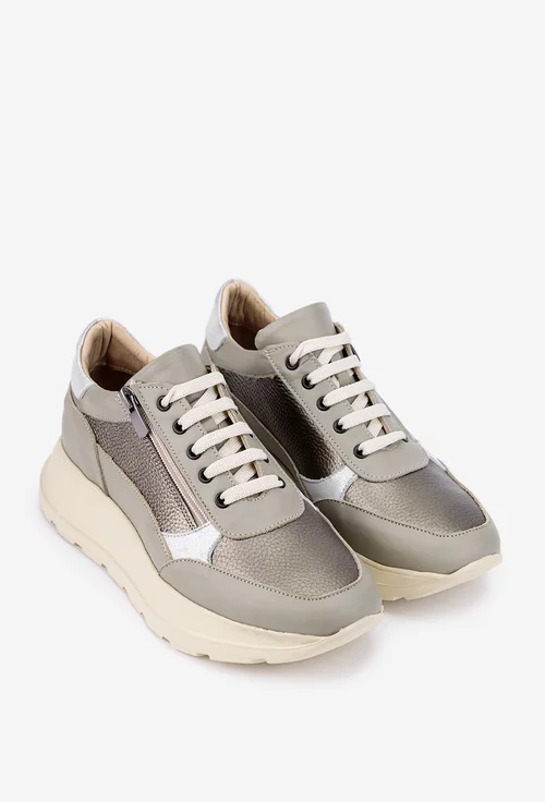 Pantofi NUR din piele cu siret si fermoar lateral