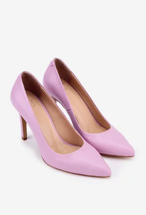 Pantofi NUR din piele naturala roz pudra cu toc subtire