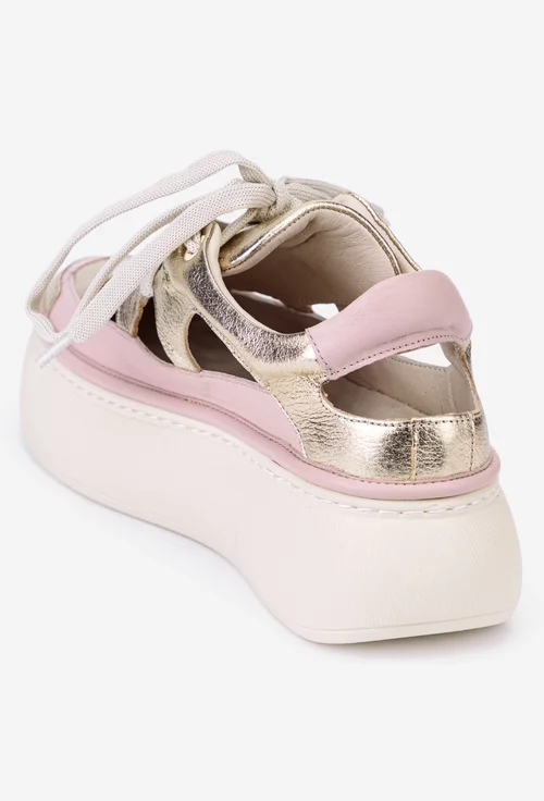 Pantofi NUR roz cu auriu din piele cu decupaje