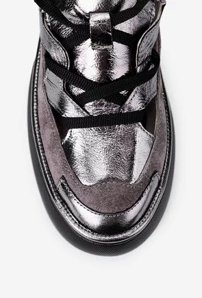 Pantofi NUR taupe cu argintiu din piele cu decupaje