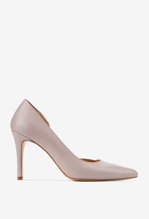 Pantofi NUR taupe cu auriu din piele naturala cu toc subtire