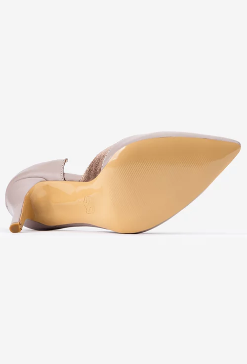 Pantofi NUR taupe cu auriu din piele naturala cu toc subtire