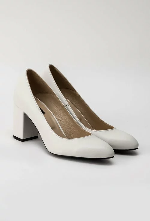 Pantofi office albi din piele naturala Lady