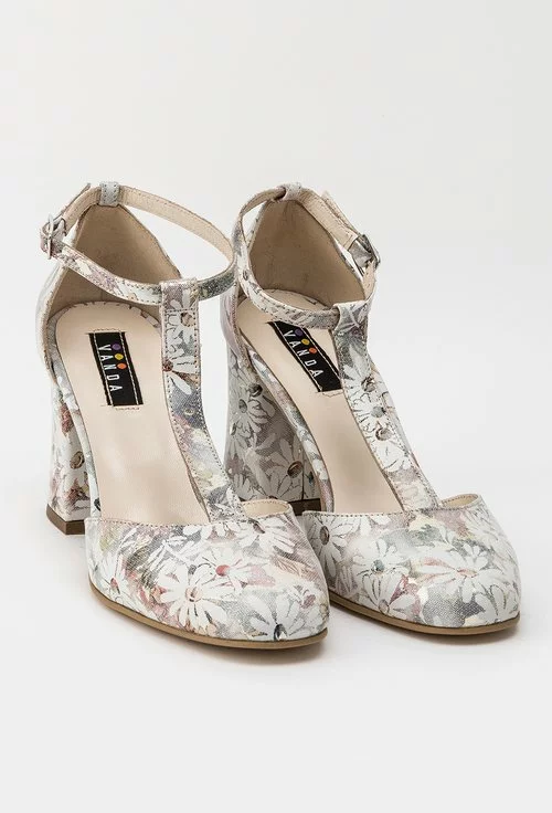 Pantofi office cu imprimeu floral din piele naturala Misty