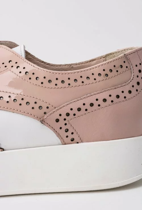 Pantofi Oxford alb cu rose din piele naturala Lianne