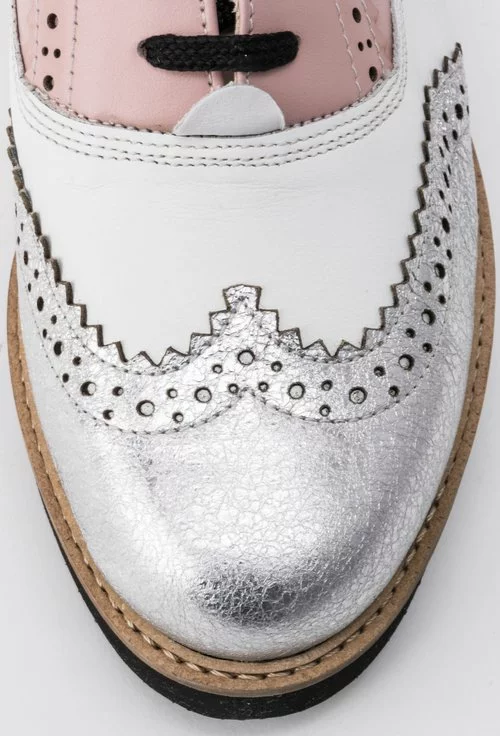 Pantofi Oxford alb cu rose si argintiu din piele naturala Aida