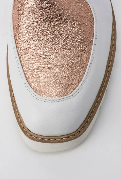 Pantofi Oxford albi din piele naturala in combinatie cu rose gold Donna