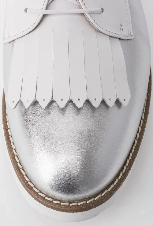 Pantofi Oxford alb cu argintiu din piele naturala Crina