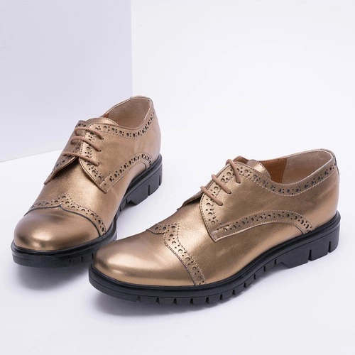 Pantofi Oxford bronz-aurii din piele naturala Misty