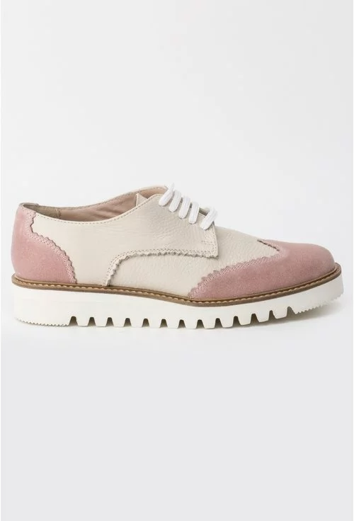 Pantofi Oxford crem cu rose din piele naturala Julien