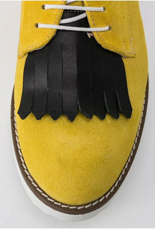 Pantofi Oxford galben mustar cu negru din piele naturala Lidia