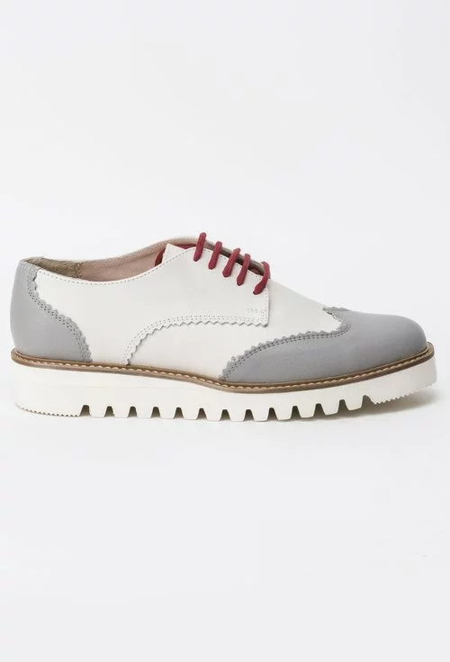 Pantofi Oxford gri cu alb natur din piele naturala Julien
