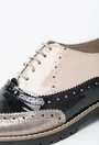 Pantofi Oxford gri metalizat cu negru si nude din piele naturala Joleen