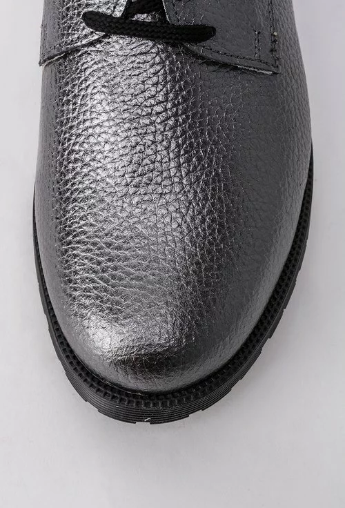 Pantofi Oxford gri metalizat din piele naturala Lary
