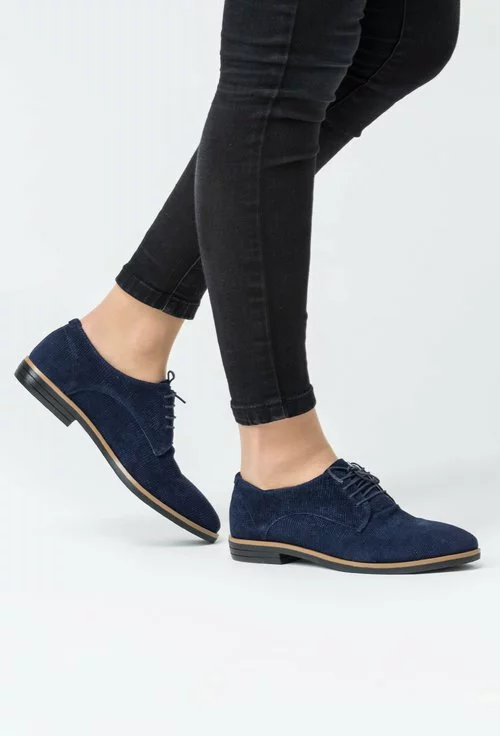 Pantofi Oxford navy din piele naturala intoarsa Lorena