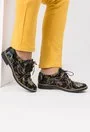 Pantofi Oxford negri cu model floral multicolor din piele naturala Sara