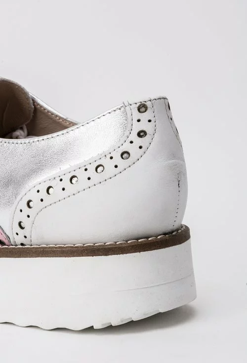 Pantofi Oxford alb cu argintiu si roz din piele naturala Reigna
