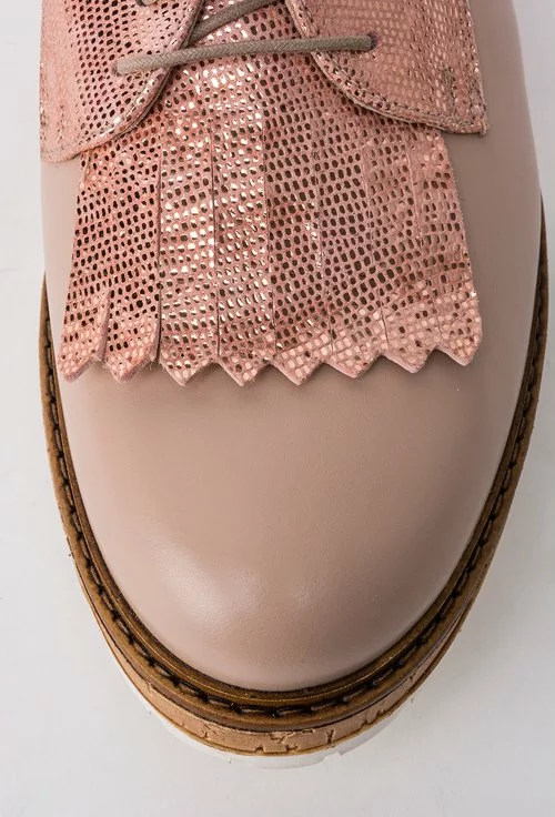 Pantofi Oxford nude cu rose gold din piele naturala Mandy