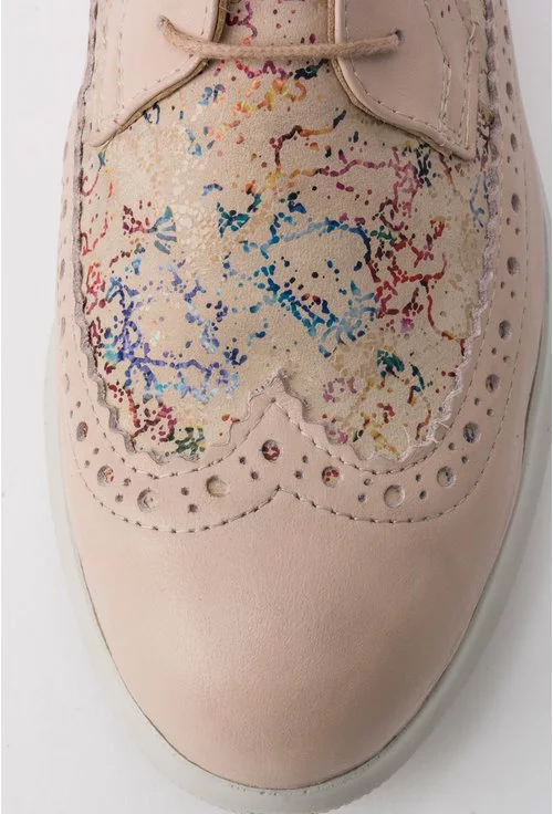Pantofi Oxford nude din piele naturala cu imprimeu colorat Giulia