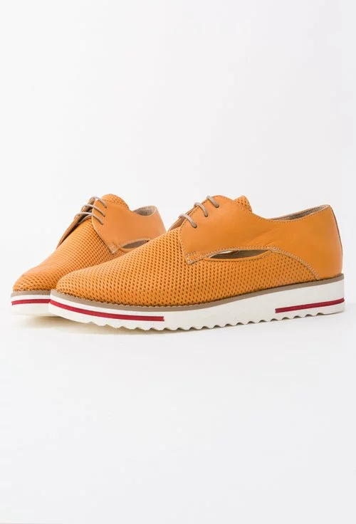 Pantofi Oxford portocalii din piele naturala Gretta