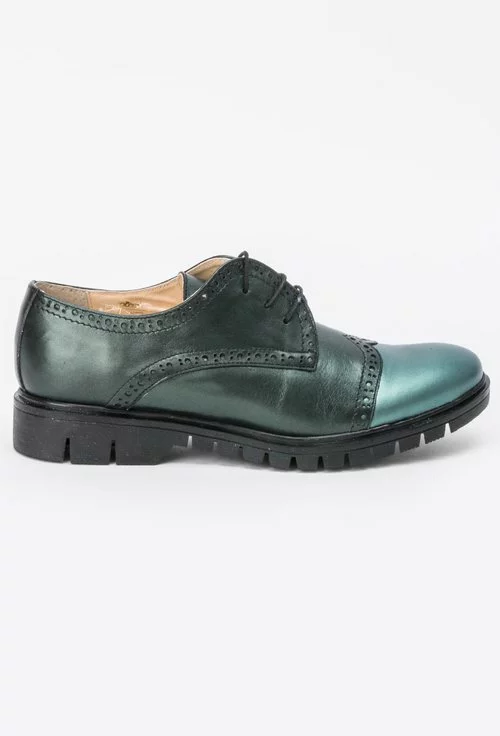 Pantofi Oxford verde-metalizat din piele naturala Ozzie