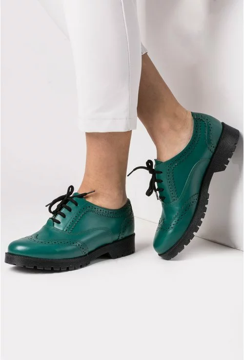 Pantofi Oxford verzi din piele naturala Gladis