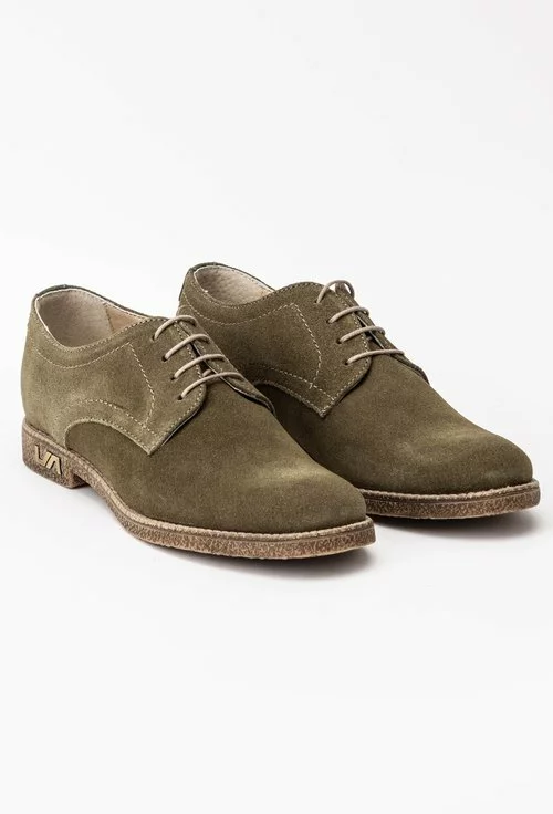 Pantofi Oxford verzi din piele naturala intoarsa