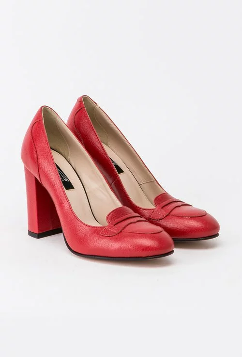 Pantofi rosii din piele naturala Alma